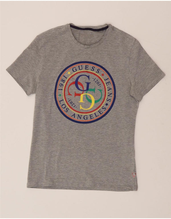 GUESS T-shirt grafica da uomo super slim fit Top in cotone chiazzato grigio piccolo
