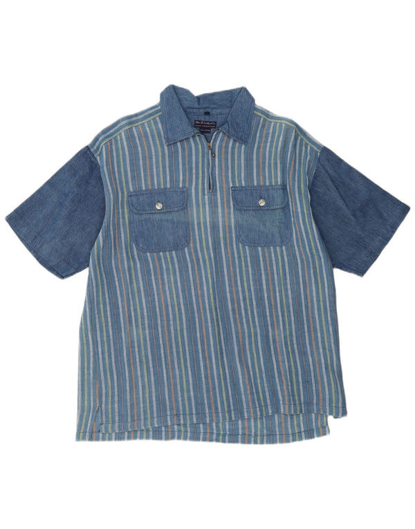 Camicia pullover a maniche corte da uomo VINTAGE vestibilità ampia a righe blu medio