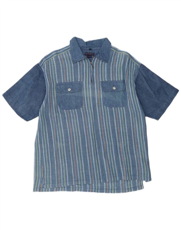 Camicia pullover a maniche corte da uomo VINTAGE vestibilità ampia a righe blu medio