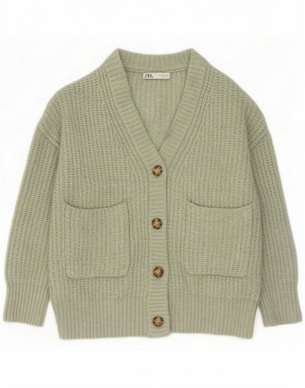 Zara Maglione cardigan oversize da donna con maniche a 3/4 UK 10 Small Verde