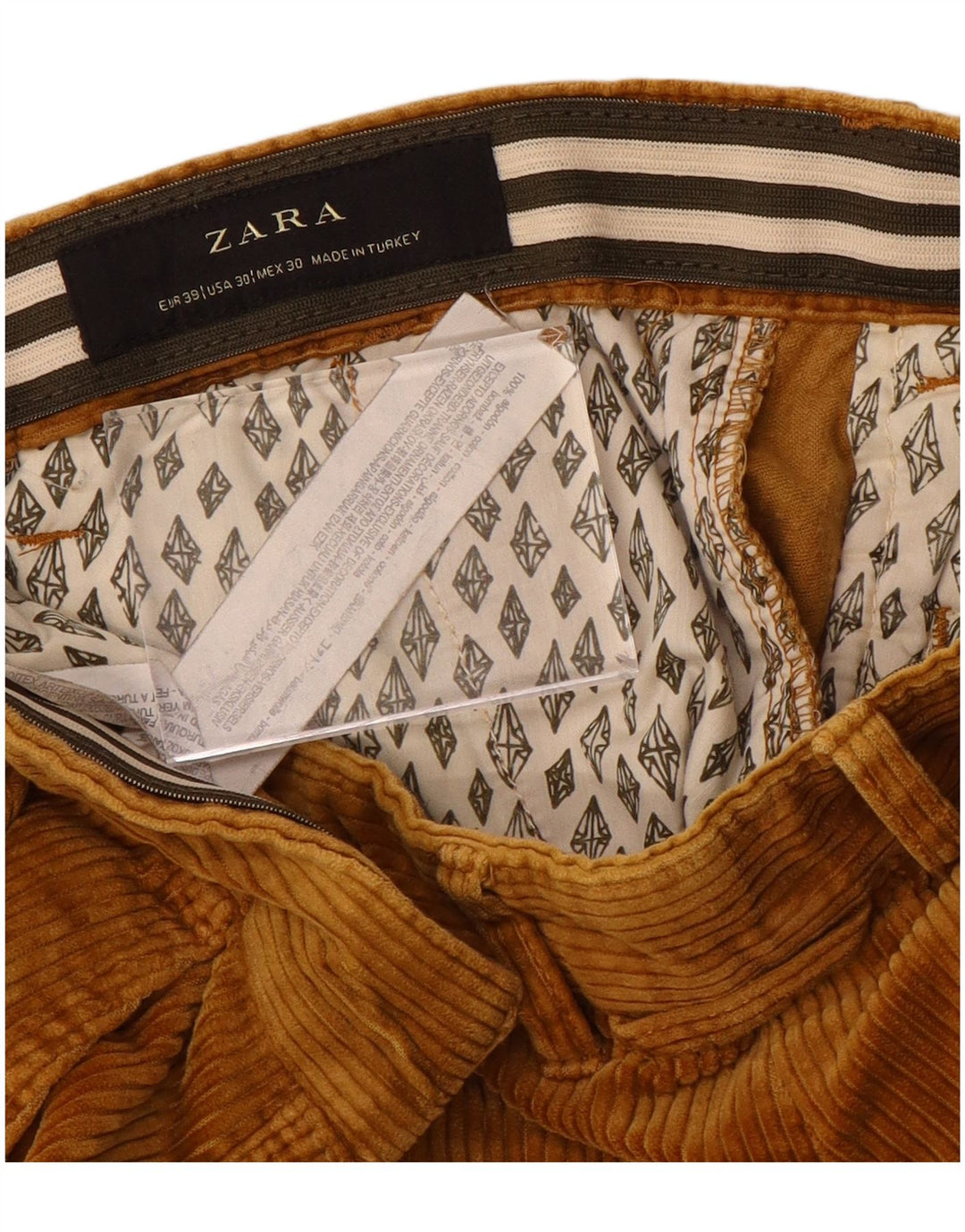 Pantaloni Zara da uomo in velluto a coste affusolati W30 L27 in cotone marrone