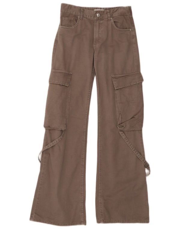 Pantaloni cargo a gamba larga da donna Zara EU 32 2XS W22 L31 Cotone grigio
