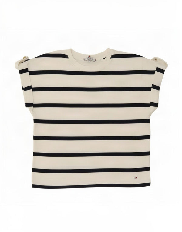 T-shirt da donna Tommy Hilfiger Top UK 14 cotone a righe bianche medie