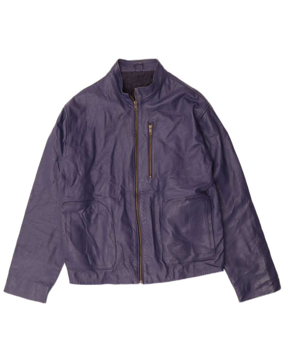 Giacca in pelle bomber da donna vintage UK 14 medio blu navy