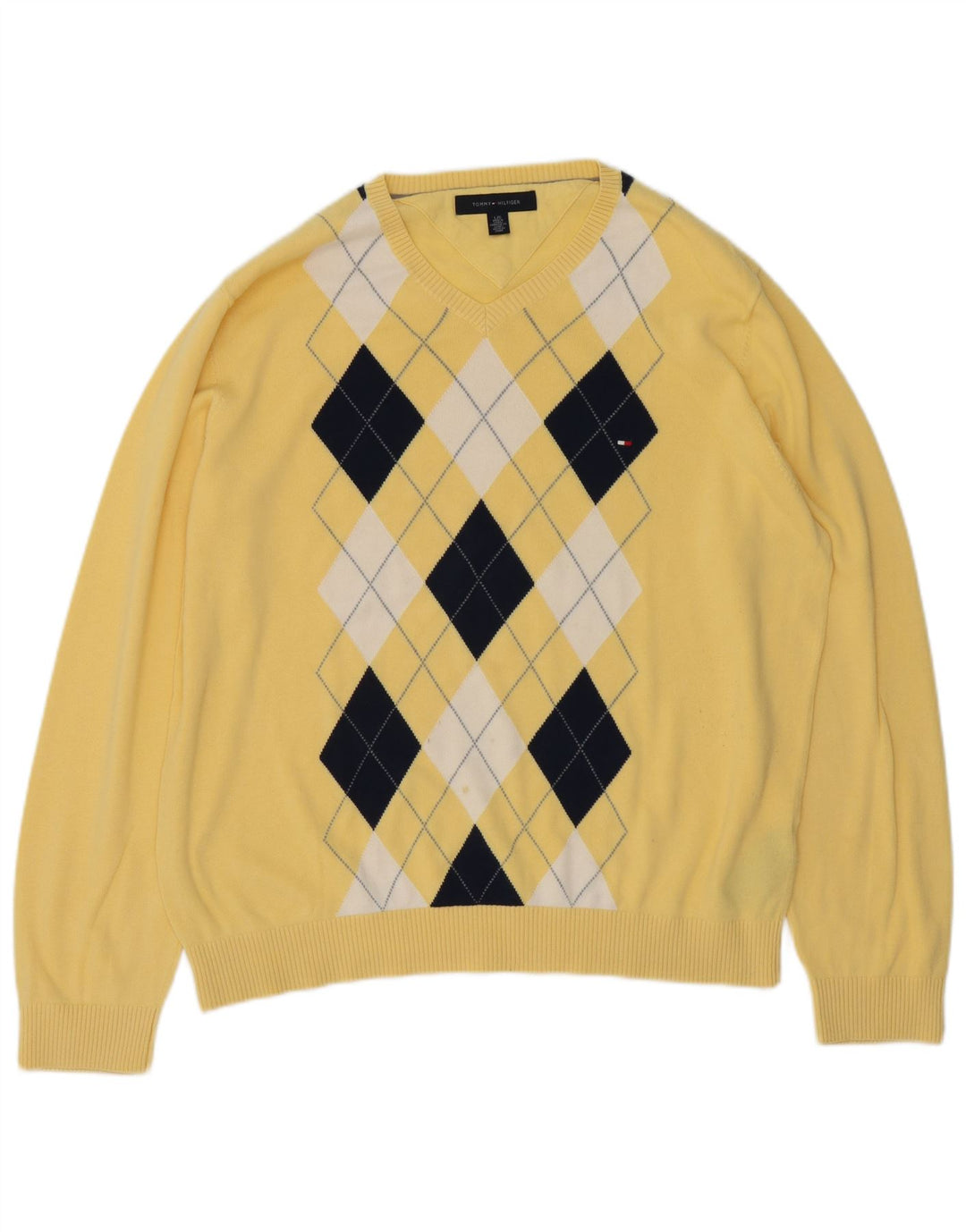 TOMMY HILFIGER Maglione da uomo con scollo a V grande giallo a rombi/diamante