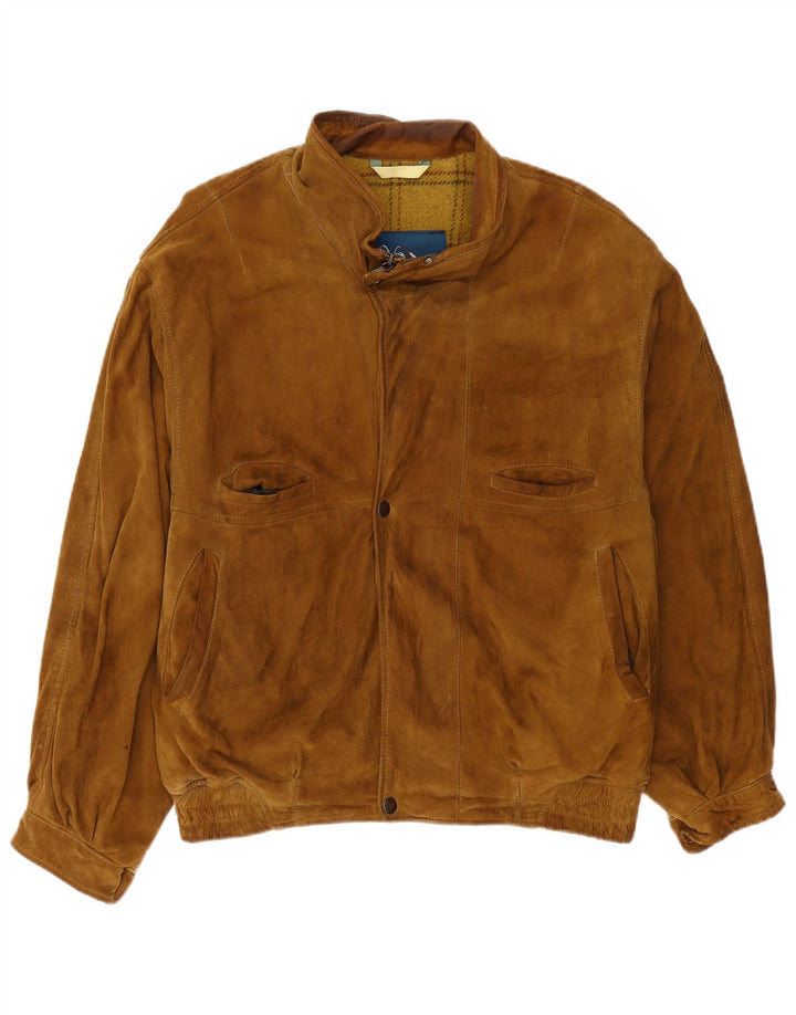 Giubbotto bomber vintage in pelle scamosciata da uomo IT 52 XL Beige
