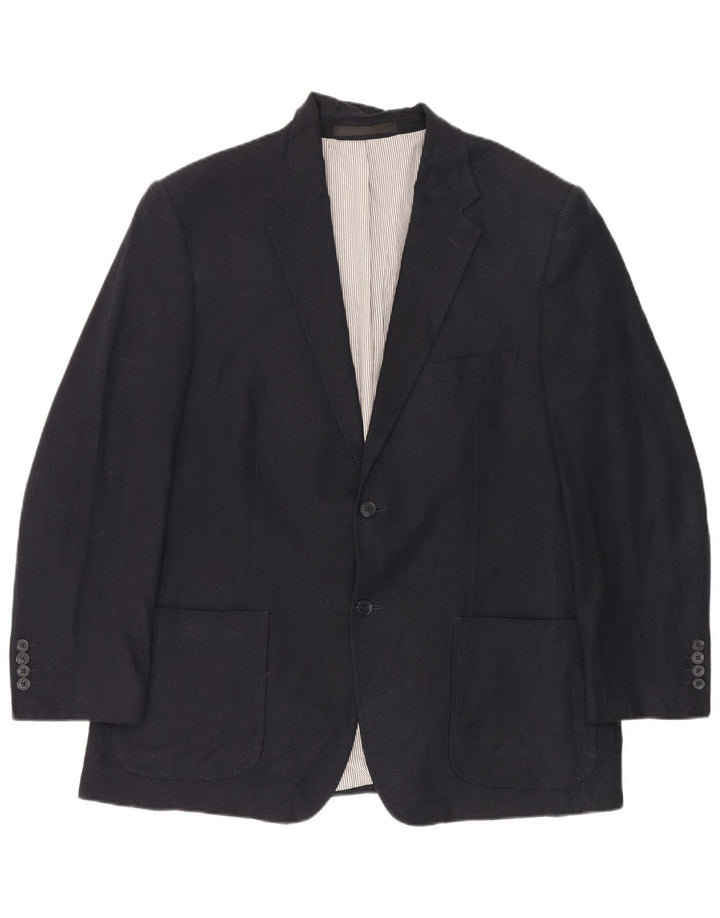 Giacca blazer a 2 bottoni da uomo Marks & Spencer UK 44 XL Lino blu navy