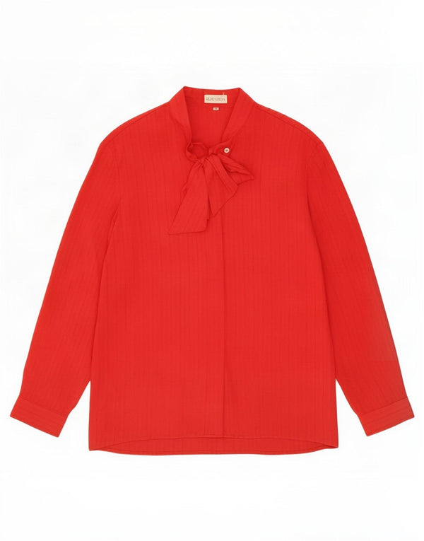 Camicetta vintage da donna a maniche lunghe con allacciatura sul davanti IT 48 XL a righe rosse