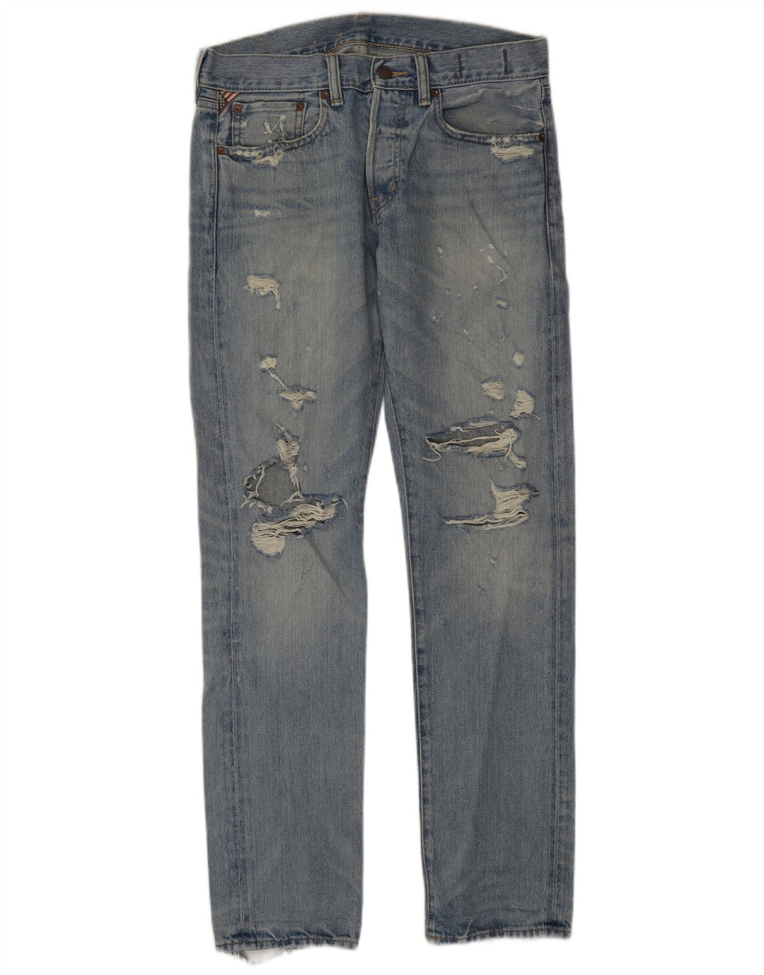 Jeans dritti invecchiati da uomo Ralph Lauren W31 L32 cotone blu