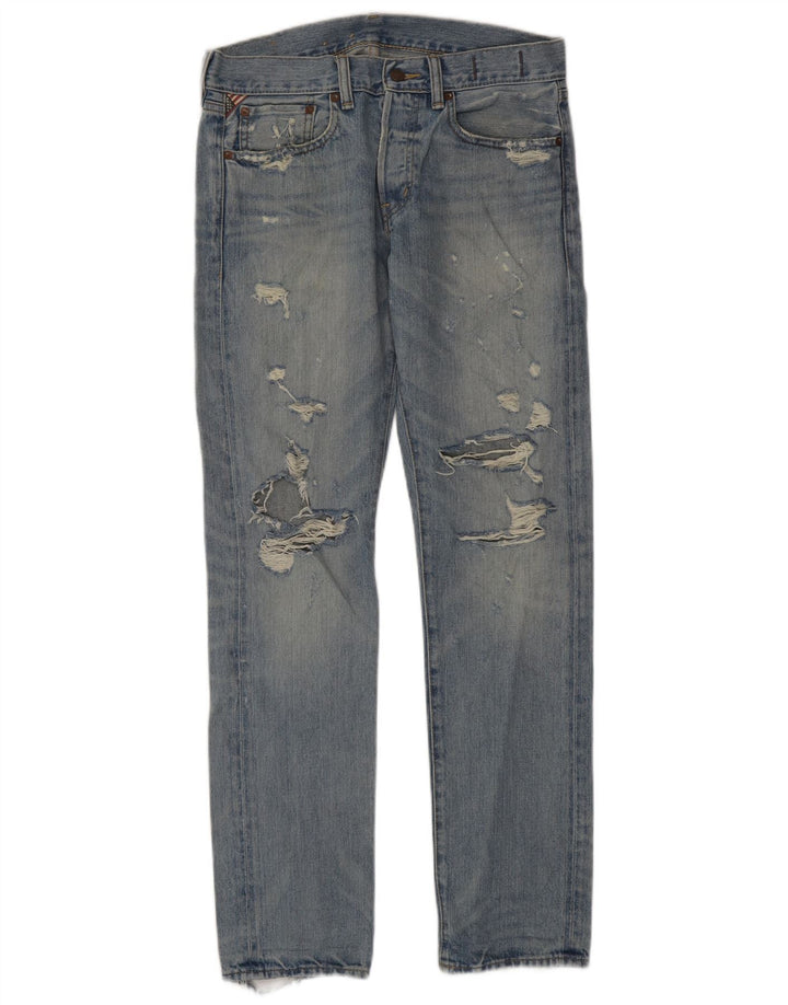 Jeans dritti invecchiati da uomo Ralph Lauren W31 L32 cotone blu