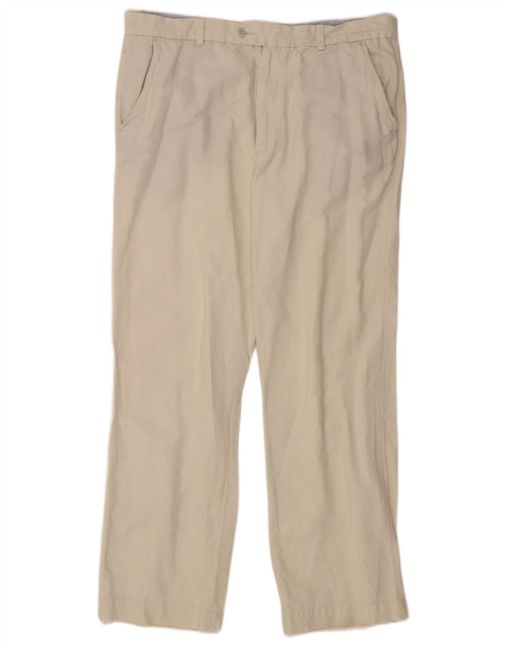 Pantaloni da abito dritti Marks & Spencer da uomo blu Harbour W40 L33 bianco sporco