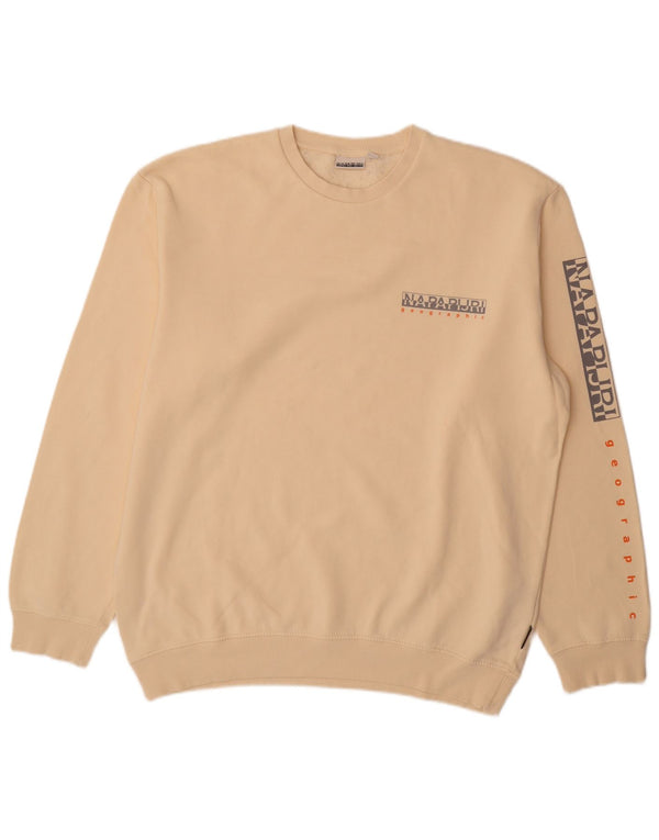 Felpa da uomo con vestibilità regolare grafica Napapijri, maglione XL, cotone beige