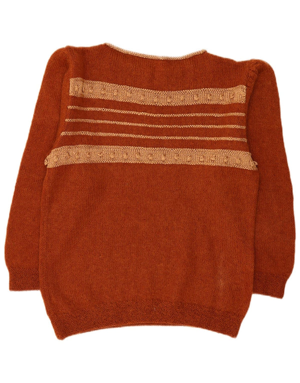 Maglione maglione vintage da donna con scollo a barca UK 16 grandi strisce marroni