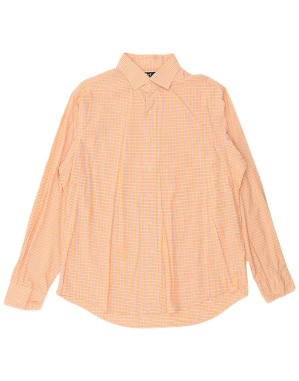 Polo Ralph Lauren Camicia Regent Custom Fit da uomo taglia 17 XL a quadri arancioni