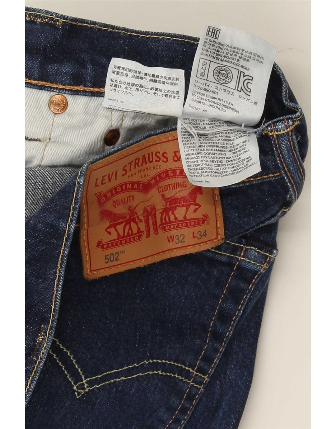 Levi's Uomo 502 Jeans affusolati W32 L30 Cotone blu