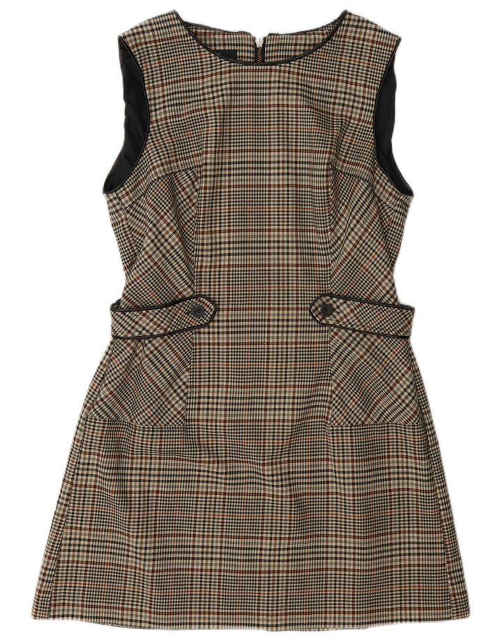 Abito da donna a trapezio senza maniche UK 14 Pied de poule grigio medio