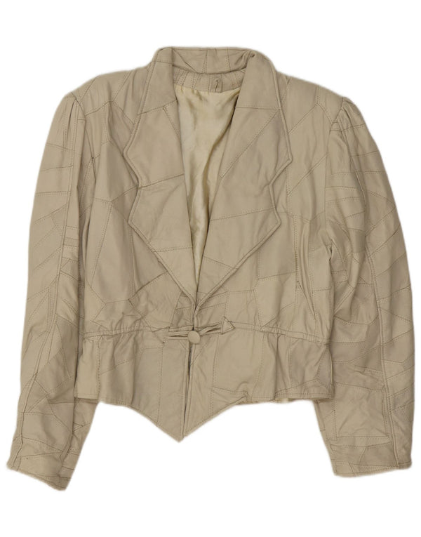 Giacca in pelle vintage da donna UK 14 Patchwork beige medio