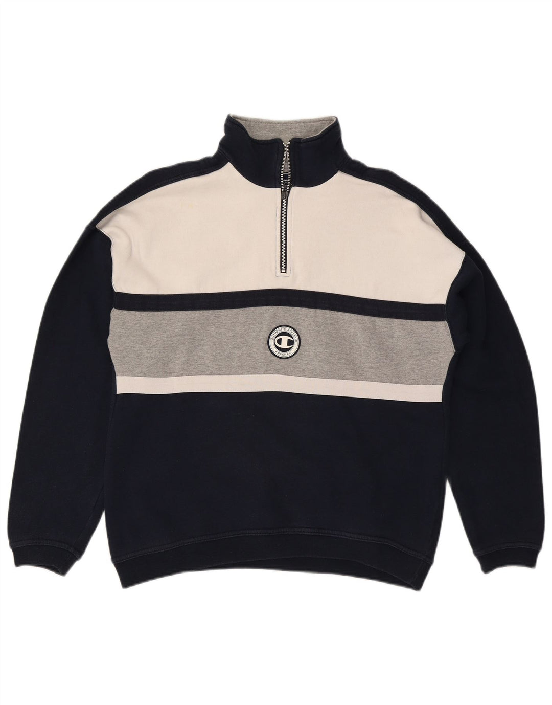 CHAMPION Felpa da uomo con collo con zip, maglione medio, blu navy, color block