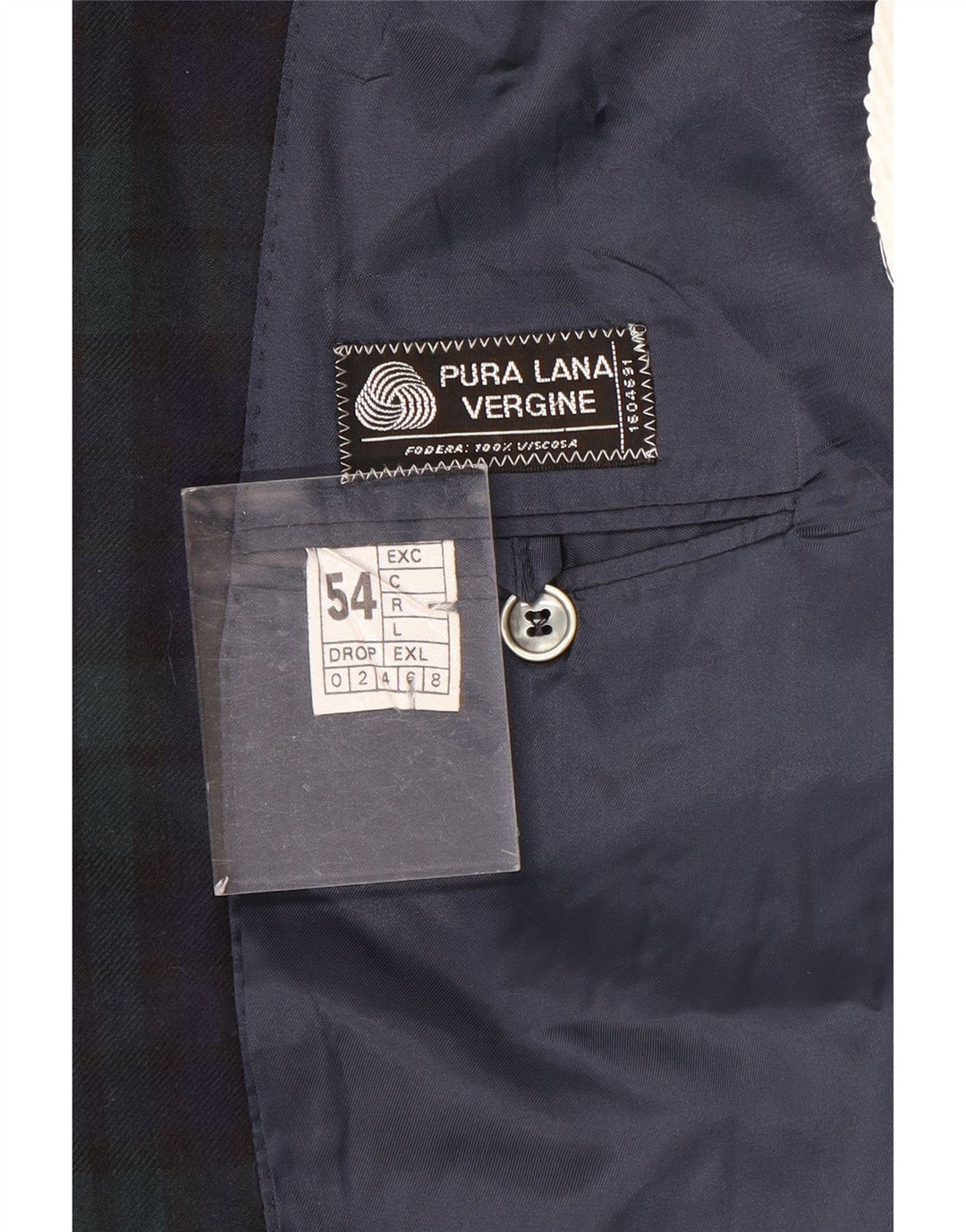 Giacca blazer vintage da uomo a 2 bottoni IT 54 2XL in lana scozzese blu navy