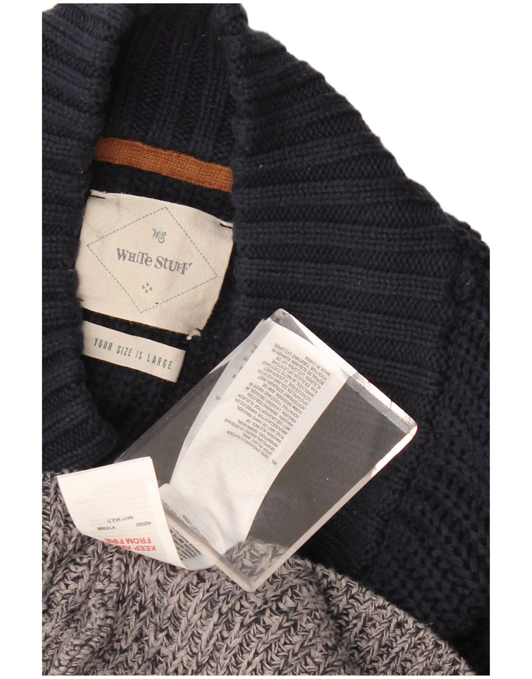 WHITE STUFF Maglione da donna con collo a bottoni UK 16 Large Grey Colourblock