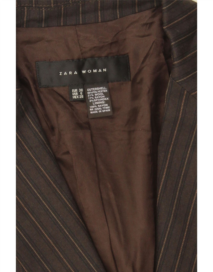 Giacca blazer a 1 bottone da donna Zara EU 38 piccolo poliestere gessato marrone
