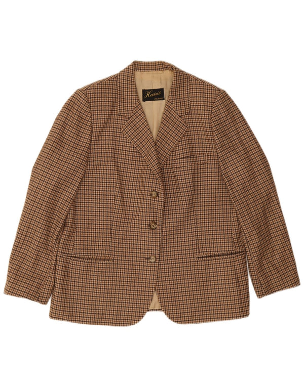 Giacca blazer vintage da donna a 3 bottoni UK 12 pied de poule marrone medio