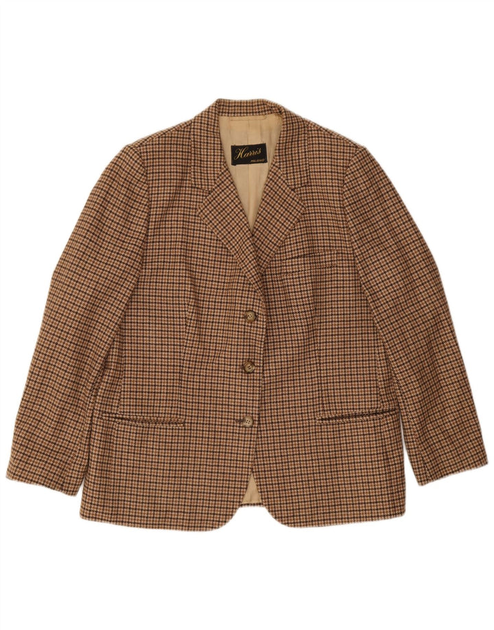 Giacca blazer vintage da donna a 3 bottoni UK 12 pied de poule marrone medio