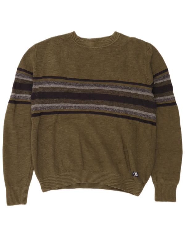 Jack & Jones Maglione da uomo con scollo a barca in cotone a righe kaki medio