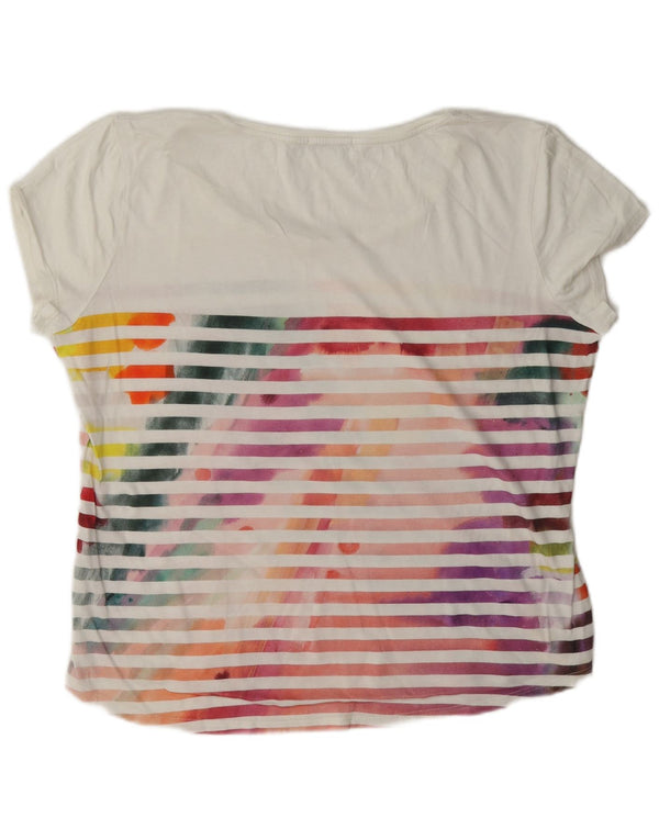 Desigual Womens Regular Graphic T-Shirt Top UK 18 XL White Striped Cotton