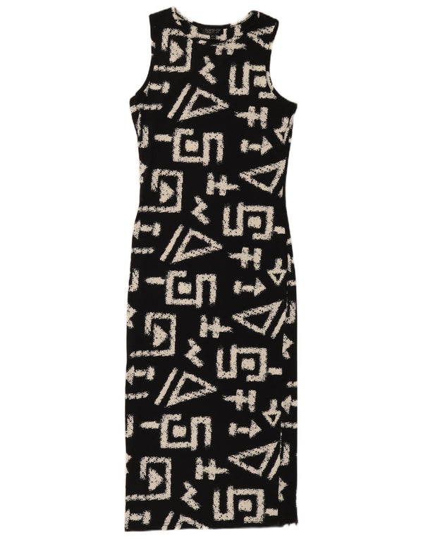 Topshop Abito aderente senza maniche da donna UK 10 Piccolo nero geometrico