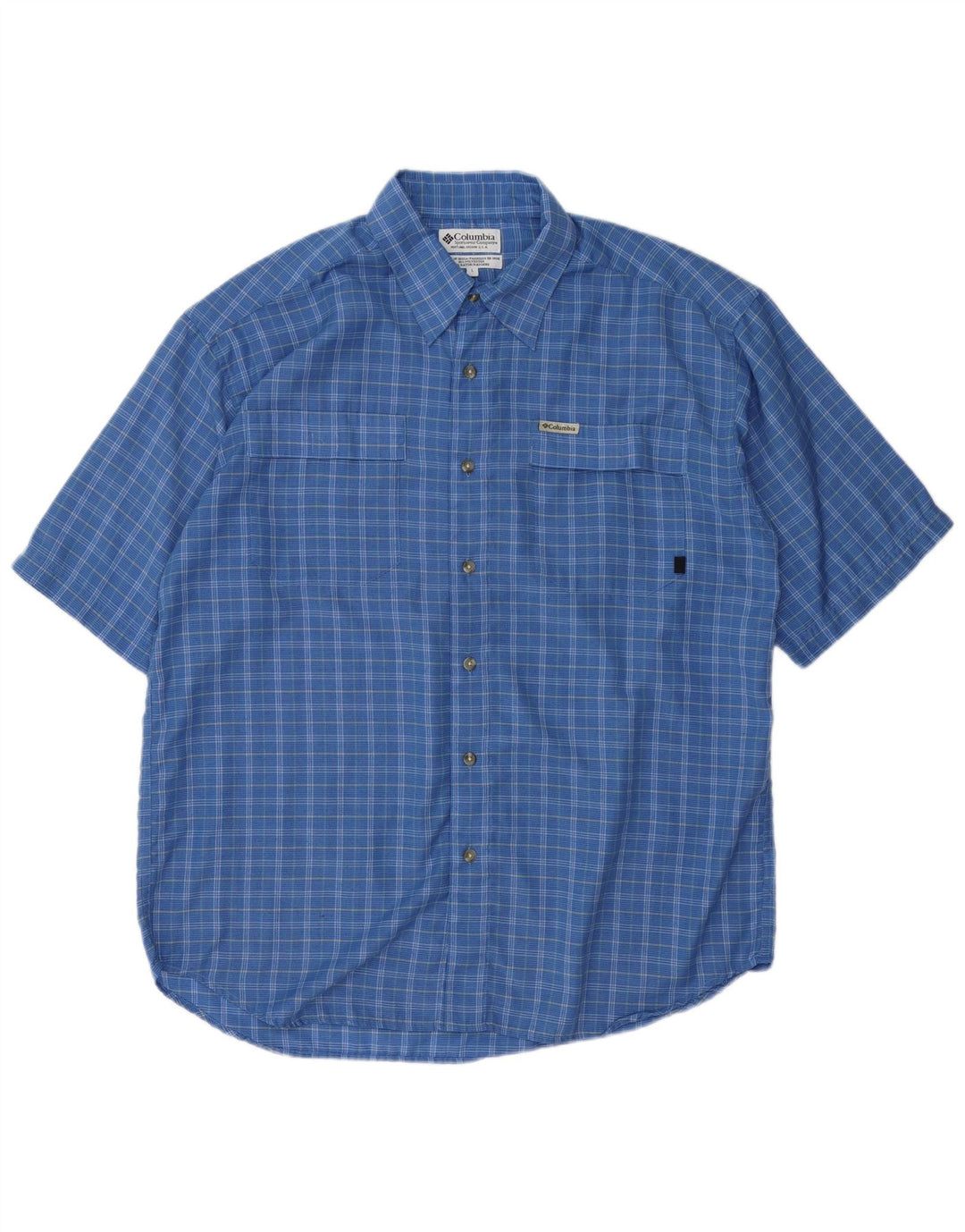 Camicia a maniche corte da uomo Columbia in poliestere a quadri blu grandi