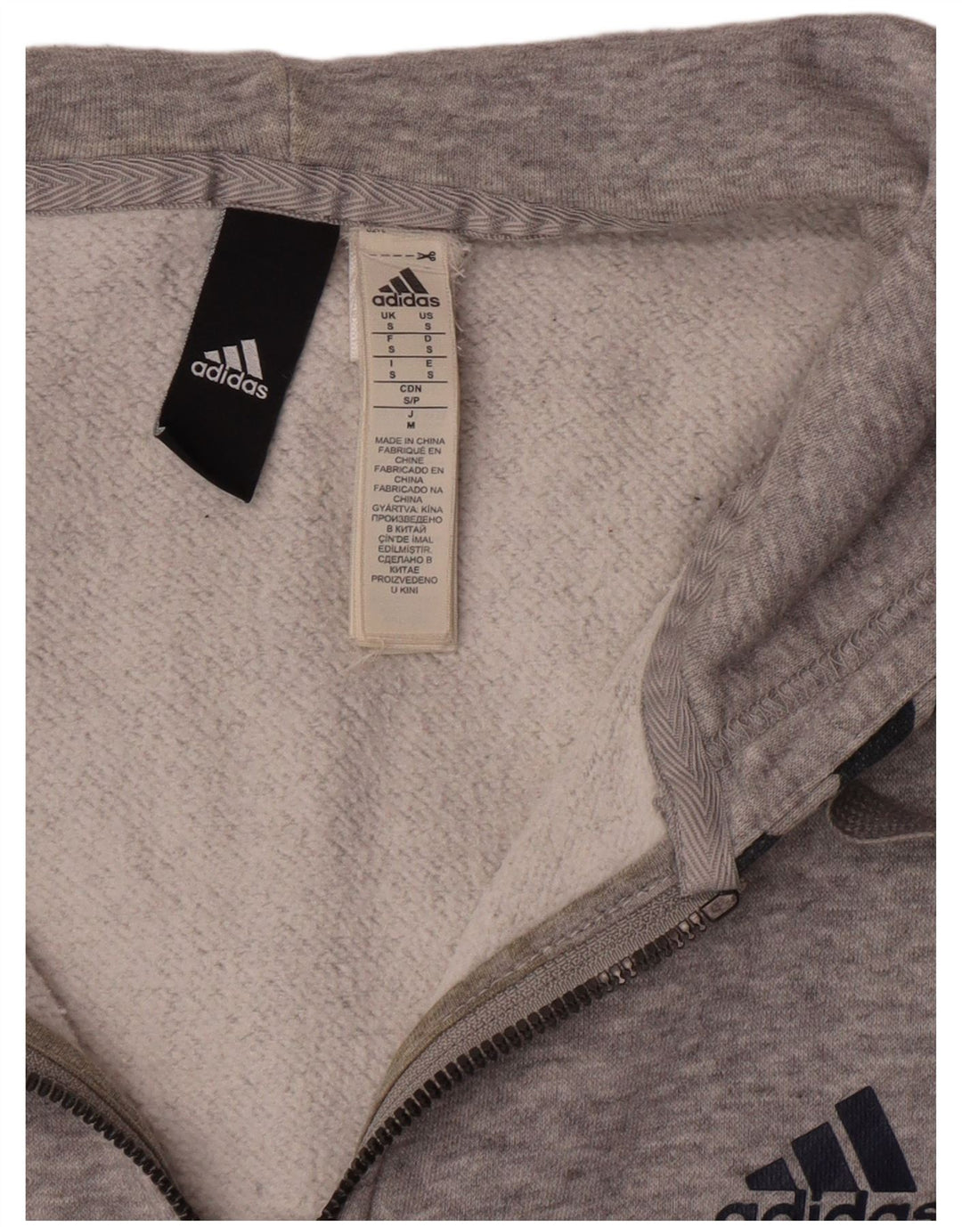 Maglione con cappuccio e zip da uomo ADIDAS piccolo in cotone geometrico grigio