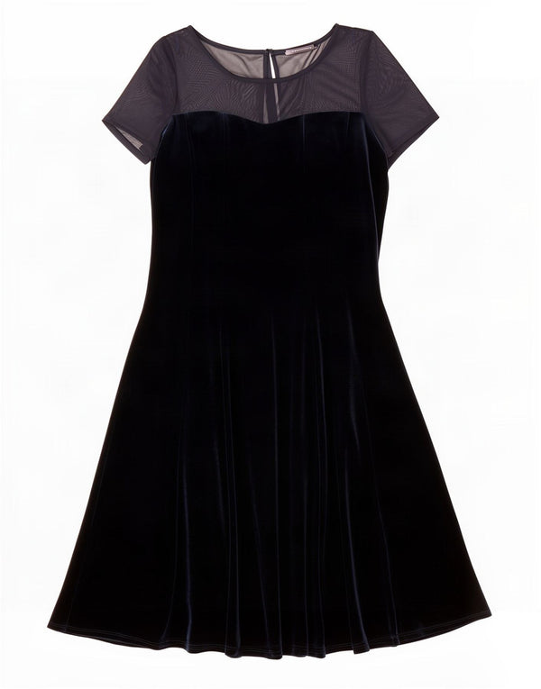 Abito a trapezio in velluto da donna Marks & Spencer UK 14 Grande poliestere blu navy