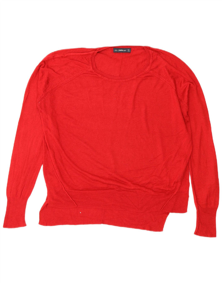 Maglione maglione girocollo da donna Zara UK 16 grande viscosa rossa