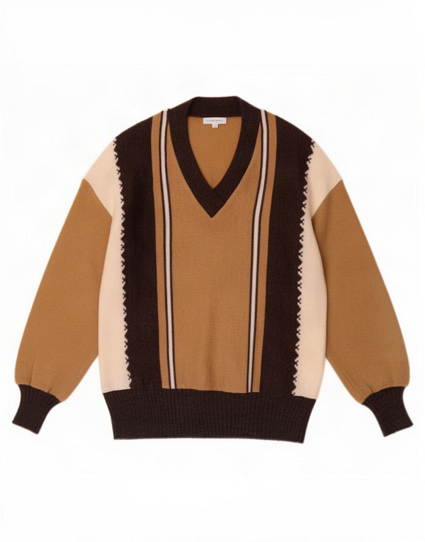Maglione vintage da donna con scollo a V IT 38 XS a righe marroni