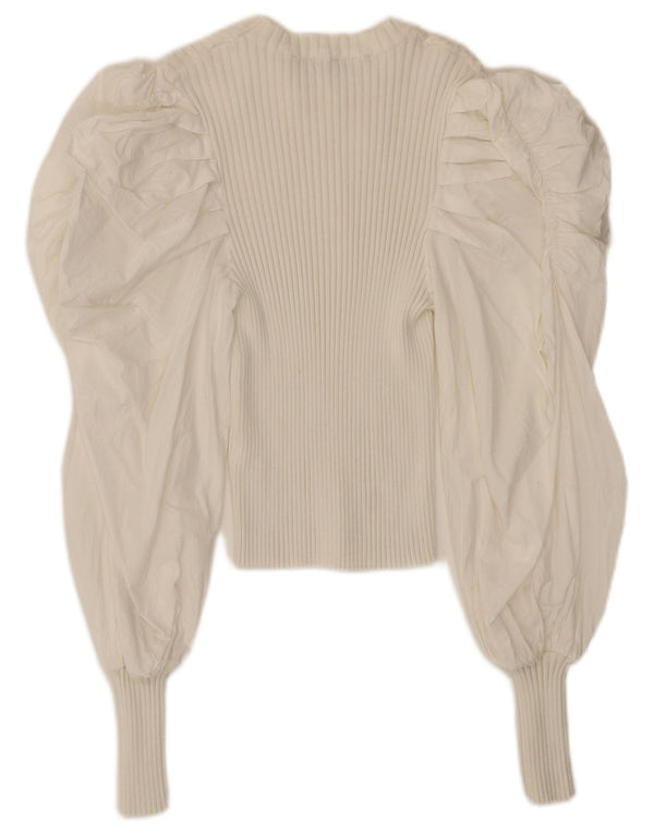 Camicetta corta a maniche lunghe da donna Zara UK 12 cotone bianco medio