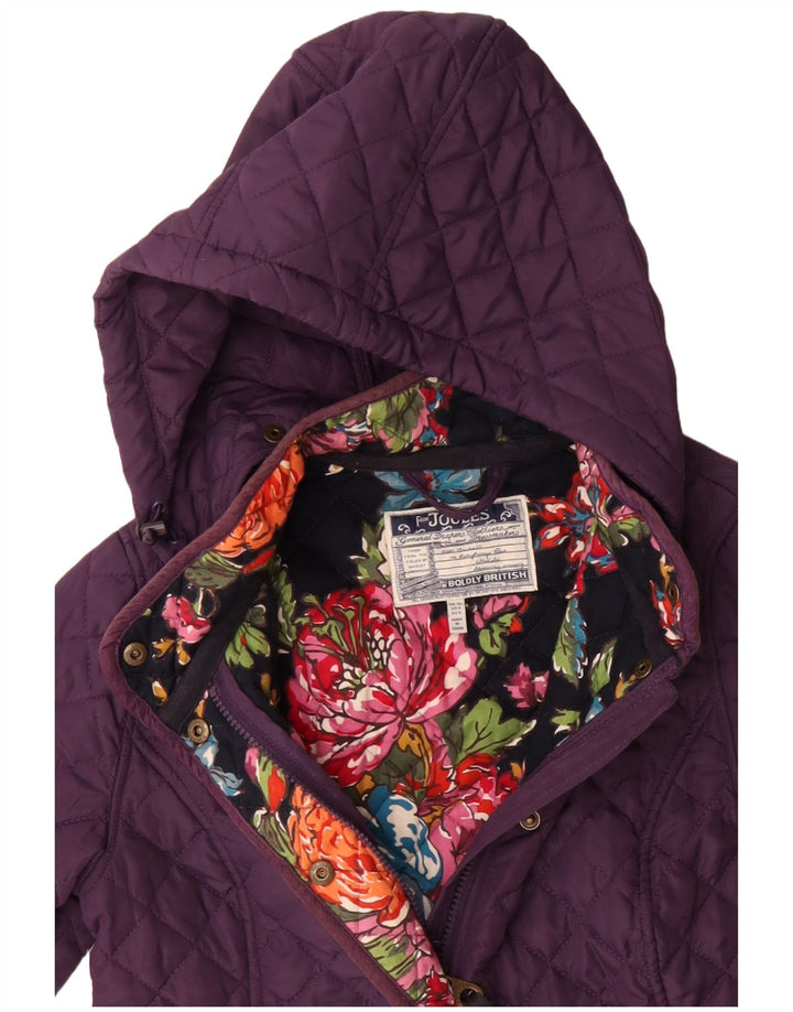 JOULES Womens Hooded Quilted Jacket UK 10 Small Purple Polyester