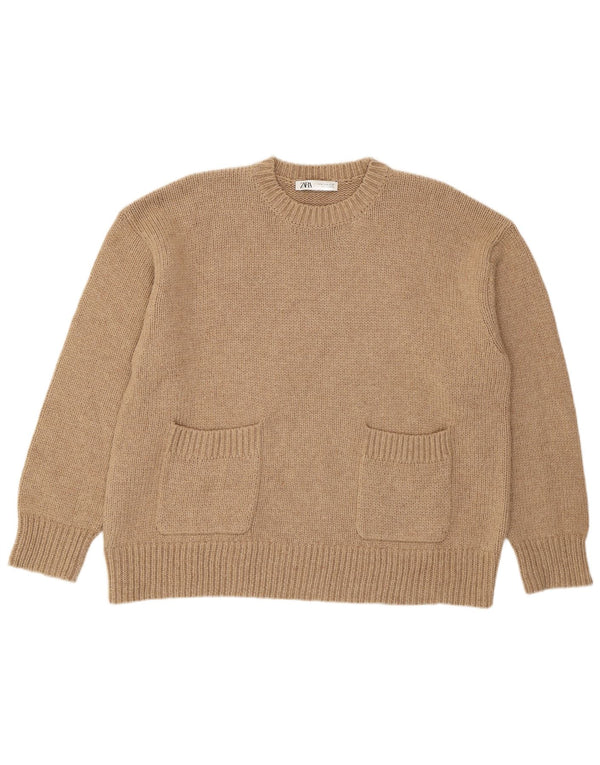 Maglione maglione girocollo vestibilità ampia da donna Zara UK 18 XL Poliestere beige