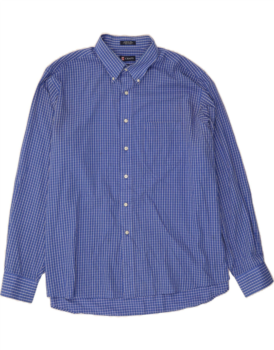 CHAPS Mens Classic Fit Shirt Size 18-18 1/2 2XL Blue Check Cotton Vintage Chaps and Second-Hand Chaps from Messina Hembry 