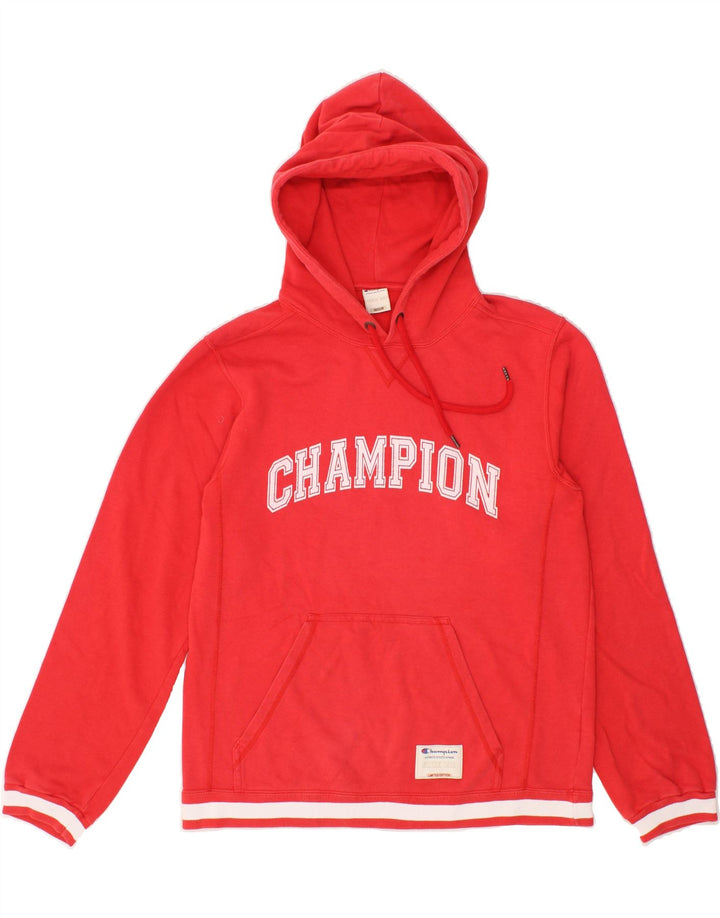 CHAMPION Mens Graphic Hoodie Jumper Medium Red Cotton Vintage Champion and Second-Hand Champion from Messina Hembry 