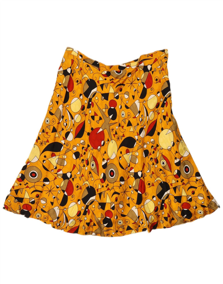 Gonna a trapezio vintage da donna con motivo astratto W32 grande gialla