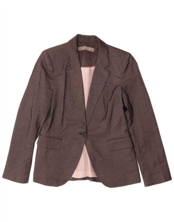 Giacca blazer a 1 bottone da donna Zara UK 14 grande poliestere grigio