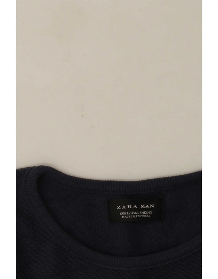 Maglione maglione girocollo da uomo Zara grande blu navy