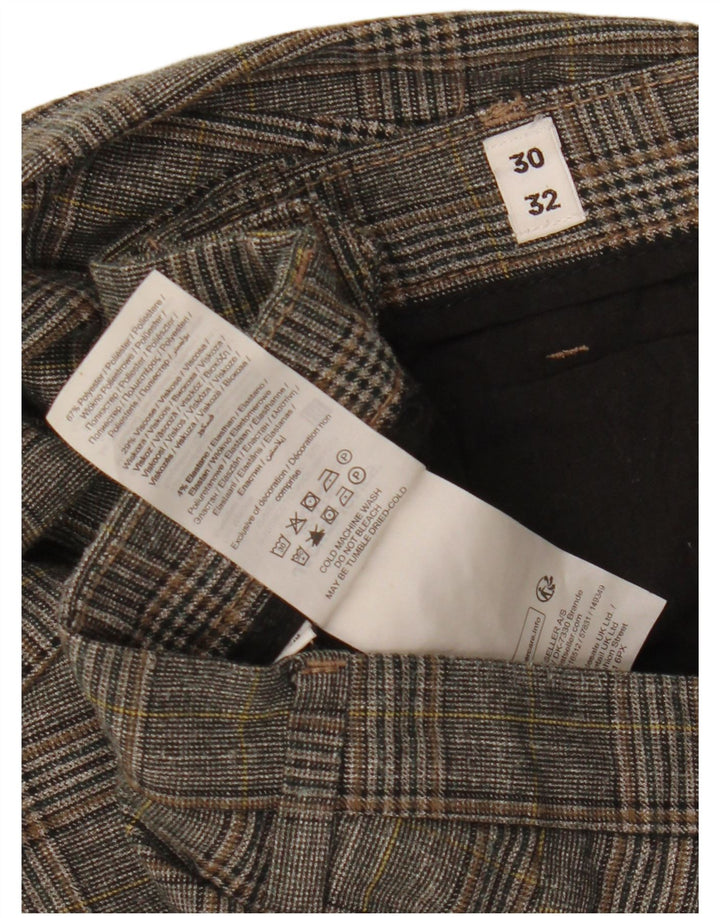 Pantaloni da abito slim da uomo Jack & Jones W30 L32 Poliestere a quadri grigi