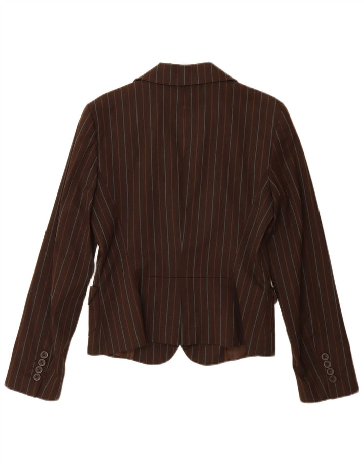 Giacca blazer a 2 bottoni da donna Zara UK 12 Poliestere a righe marrone medio