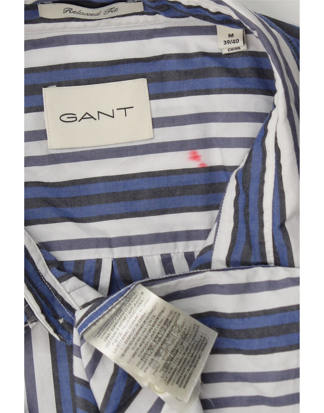 Gant Camicia da uomo vestibilità comoda taglia 39/40 cotone a righe blu medio