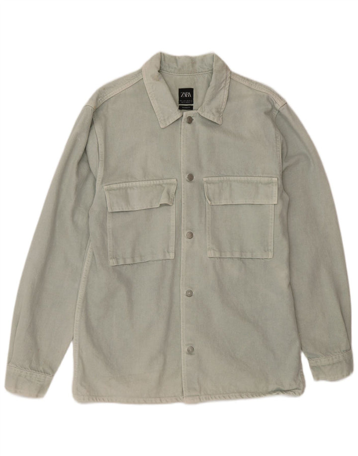 Camicia di jeans Zara da uomo dalla vestibilità rilassata, grande, in cotone blu