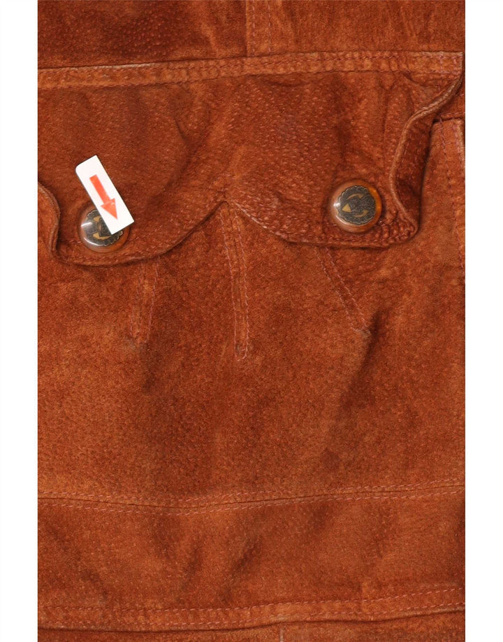 Giacca parka vintage da donna oversize in pelle scamosciata con cappuccio IT 46 grande marrone