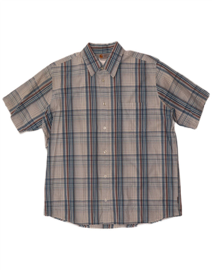 Camicia a maniche corte da uomo Carhartt, cotone a quadri blu grandi