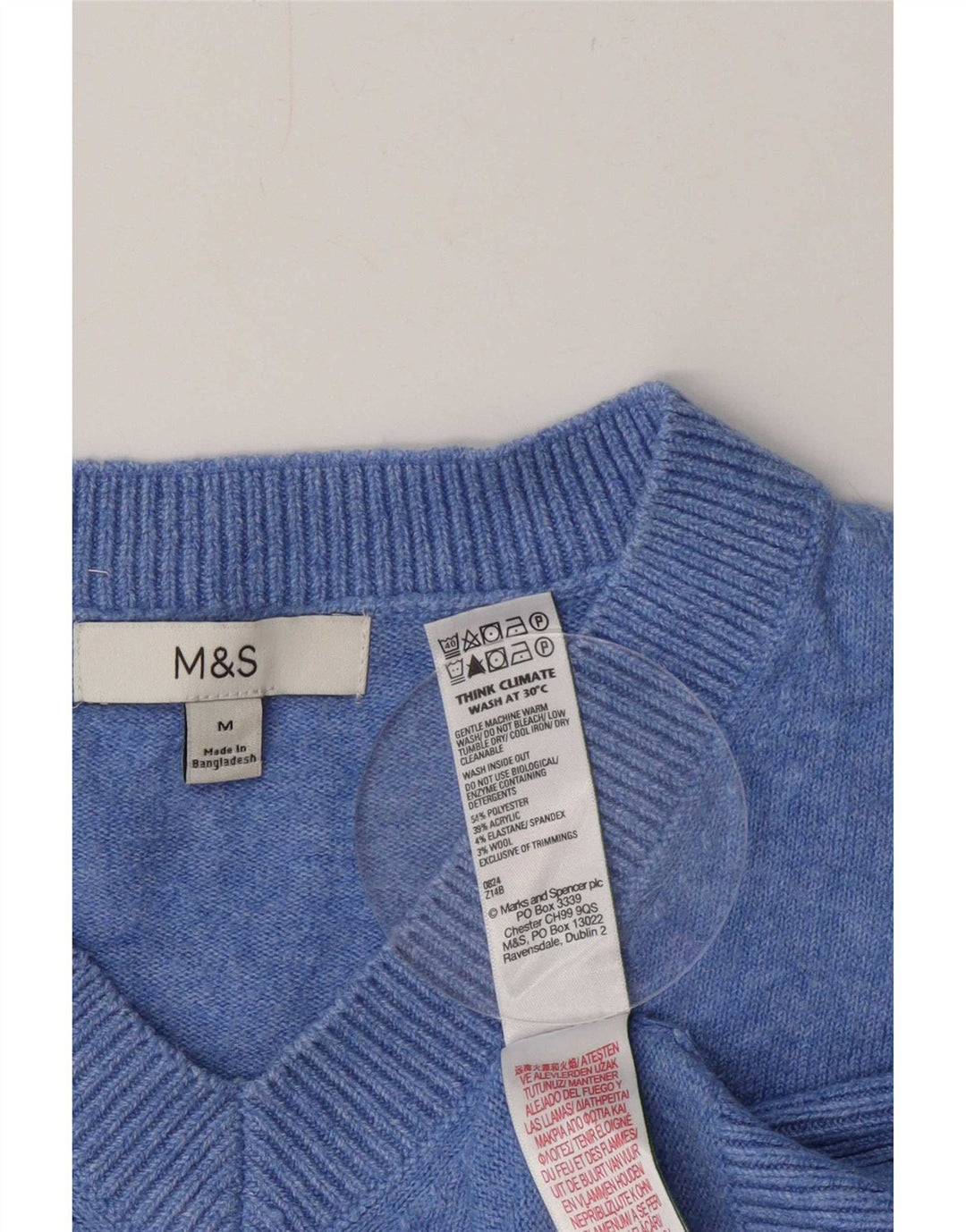 Maglione maglione con scollo a V da donna Marks & Spencer UK 14 Poliestere blu medio